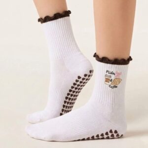 Chaussettes Antidérapantes Pilates & Coffee — Grip Cœurs