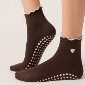 Chaussettes Antidérapantes Chocolat et petit cœur brodé