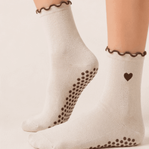 Chaussettes Antidérapantes Blanc Crème & Cœur Chocolat