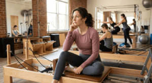 Jeune femme qui se pose des question sur le pilates reformer